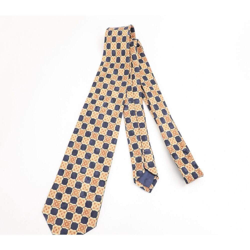 Stefano Ricci Luxury Silk Tie Gold Royal Blue Cubes Mosaic Pleated Eagle Logo